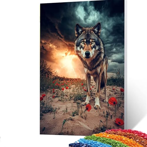 5D Diamond Painting Kinder Tier, DIY Diamant Painting Bilder Wolf, Bastelset Erwachsene Enthält Ein Komplettes Set Diamond Painting Zubehör 60x80cm für Deko Wohnzimmer, Geschenk für Frauen 1/410-4 von GUUOYUAL