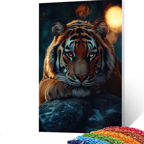 5D Diamond Painting Kinder Tiger, Diamond Painting Erwachsene Tier Bastelset Erwachsene Malen nach Zahlen mit Diamant 30 x 40cm, Crystal Art Kreatives für Mädchen und Geschenke für Frauen GYL363 von GUUOYUAL