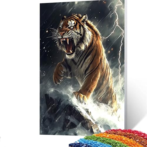 5D Diamond Painting Kinder Tiger, Diamond Painting Erwachsene Tier Bastelset Erwachsene Malen nach Zahlen mit Diamant 60 x 80cm, Crystal Art Kreatives für Mädchen und Geschenke für Frauen GYL441 von GUUOYUAL