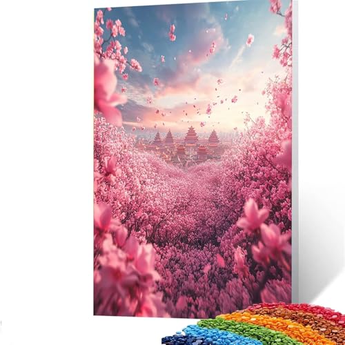 5D Diamond Painting Kinder Verbotene Stadt, DIY Diamant Painting Bilder Kirschblüten, Bastelset Erwachsene Enthält Ein Komplettes Set Diamond Painting Zubehör 30x40CM für Geschenk für Frauen W/652-1 von GUUOYUAL