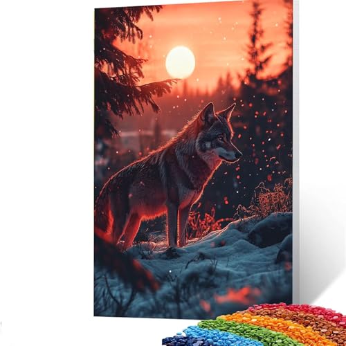 5D Diamond Painting Kinder Wolf, DIY Diamant Painting Bilder Baum, Bastelset Erwachsene Enthält Ein Komplettes Set Diamond Painting Zubehör 30x40CM für Deko Wohnzimmer, Geschenk für Frauen 2/407-1 von GUUOYUAL