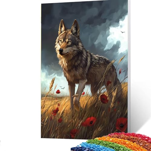 5D Diamond Painting Kinder Wolf, DIY Diamant Painting Bilder Blume, Bastelset Erwachsene Enthält Ein Komplettes Set Diamond Painting Zubehör 50 x 70 CM für Deko Wohnzimmer, Geschenk für Frauen 6/409-3 von GUUOYUAL