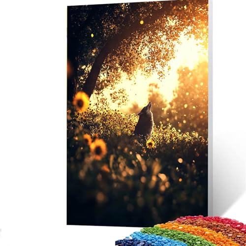 5D Diamond Painting Kinder Wolf, DIY Diamant Painting Bilder Blume, Bastelset Erwachsene Enthält Ein Komplettes Set Diamond Painting Zubehör 60x80cm für Deko Wohnzimmer, Geschenk für Frauen 2/400-4 von GUUOYUAL