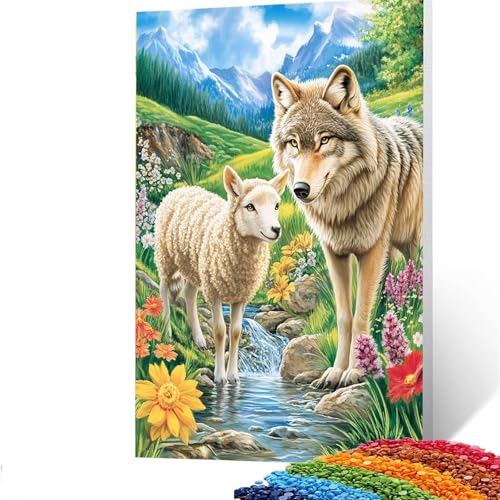 5D Diamond Painting Kinder Wolf, DIY Diamant Painting Bilder Schaf, Bastelset Erwachsene Enthält Ein Komplettes Set Diamond Painting Zubehör 90 x 120cm für Deko Wohnzimmer, Geschenk für Frauen K/18-7 von GUUOYUAL