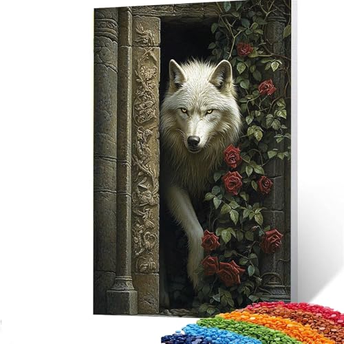 5D Diamond Painting Kinder Wolf, DIY Diamant Painting Bilder Tier, Bastelset Erwachsene Enthält Ein Komplettes Set Diamond Painting Zubehör 50 x 70 CM für Deko Wohnzimmer, Geschenk für Frauen 6/394-3 von GUUOYUAL