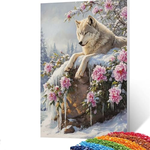 5D Diamond Painting Kinder Wolf, Diamond Painting Erwachsene Blume Bastelset Erwachsene Malen nach Zahlen mit Diamant 100 x 135 CM, Crystal Art Kreatives für Mädchen und Geschenke für Frauen GYL468 von GUUOYUAL