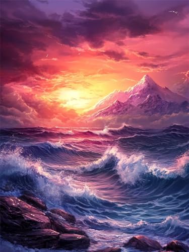 5D Meer Diamond Painting XXL 100 x 135 cm, DIY Diamond Painting SetLandschaft Diamond Painting Erwachsene Groß, Diamond Painting Runde Steine Crystal Art für Zimmer Deko, Geschenke für Frauen L-7 von GUUOYUAL