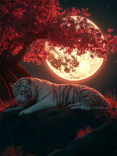 5D Tiger Diamond Painting XXL 100x135cm, DIY Diamond Painting Set Baum Diamond Painting Erwachsene Groß, Diamond Painting Eckige Steine Crystal Art,Zimmer Deko Wohnzimmer,Geschenke für Frauen O-TS-EQ von GUUOYUAL