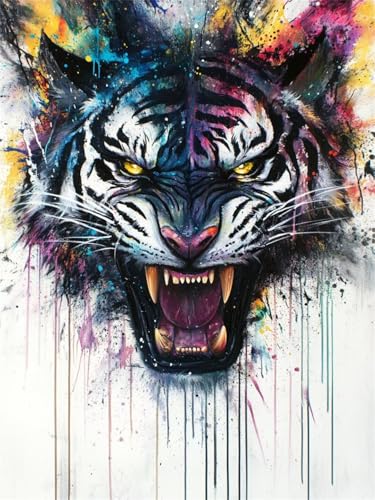 5D Tiger Diamond Painting XXL 100x135cm, DIY Diamond Painting Set Bunt Diamond Painting Erwachsene Groß, Diamond Painting Eckige Steine Crystal Art,Zimmer Deko Wohnzimmer,Geschenke für Frauen Y-TX-86 von GUUOYUAL