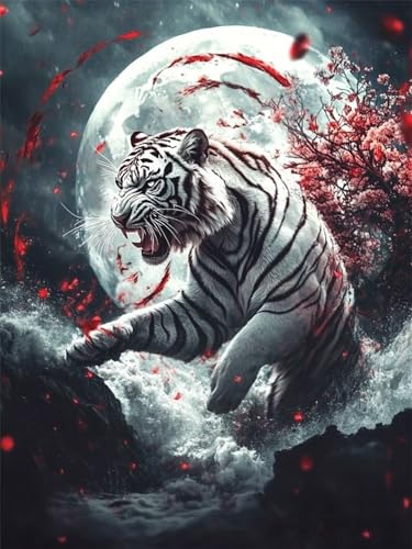 5D Tiger Diamond Painting XXL 100x135cm, DIY Diamond Painting Set Mond Diamond Painting Erwachsene Groß, Diamond Painting Eckige Steine Crystal Art,Zimmer Deko Wohnzimmer,Geschenke für Frauen V-TU-7A von GUUOYUAL