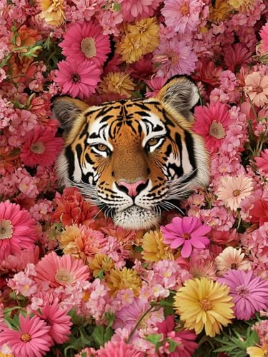 5D Tiger Diamond Painting XXL 80 x110 cm, DIY Diamond Painting Set Blume Diamond Painting Erwachsene Groß, Diamond Painting Runde Steine Crystal Art für Zimmer Deko, Geschenke für Frauen O - 51 von GUUOYUAL