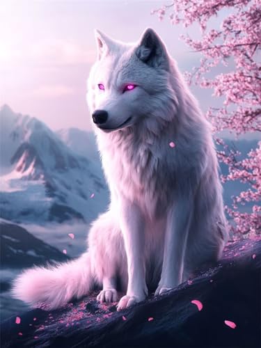 5D Wolf Diamond Painting XXL 100x135 cm, DIY Diamond Painting Set Blume Diamond Painting Erwachsene Groß, Diamond Painting Eckige Steine Crystal Art, Zimmer Deko Wohnzimmer, Geschenke für Frauen K-TH von GUUOYUAL