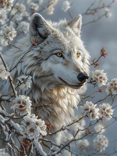 5D Wolf Diamond Painting XXL 90 x 120 cm, DIY Diamond Painting Set Blume Diamond Painting Erwachsene Groß, Diamond Painting Eckige Steine Crystal Art, Zimmer Deko Wohnzimmer, Geschenke für Frauen Q-TI von GUUOYUAL