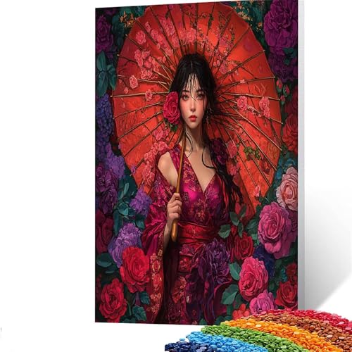 5d Diamond Painting Blume, DIY Set Erwachsene Full Dril Geisha Diamant Painting Bilder, Malen Nach Zahlen 50 x 70 cm Bastelset Kinder Ab 6 Jahre Crystal art leinwand zum Bemalen für Wand Deko GYL693 von GUUOYUAL