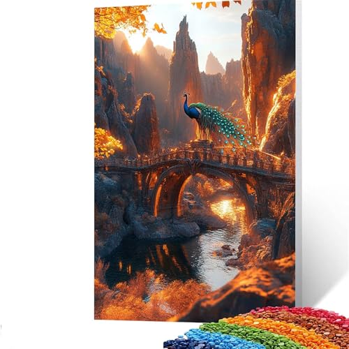 5d Diamond Painting Brücke, DIY Set Erwachsene Full Dril Pfau Diamant Painting Bilder, Malen Nach Zahlen 50 x 70 cm Bastelset Kinder Ab 6 Jahre Crystal art leinwand zum Bemalen für Wand Deko GYL423 von GUUOYUAL