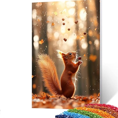 5d Diamond Painting Eichhörnchen, DIY Set Erwachsene Full Dril Tier Diamant Painting Bilder, Malen Nach Zahlen 50 x 70 CM Bastelset Kinder Ab 6 Jahre Crystal art leinwand zum Wand Deko GUUOYUAL406 von GUUOYUAL