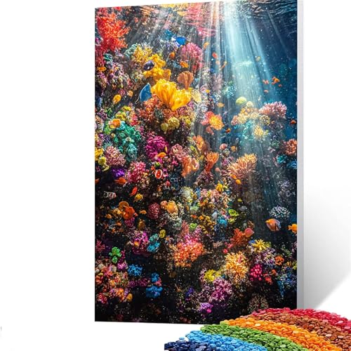 5d Diamond Painting Fisch, DIY Set Erwachsene Full Dril Meeresboden Diamant Painting Bilder, Malen Nach Zahlen 70x95cm Bastelset Kinder Ab 6 Jahre Crystal art leinwand zum Bemalen für Wand Deko GYL455 von GUUOYUAL