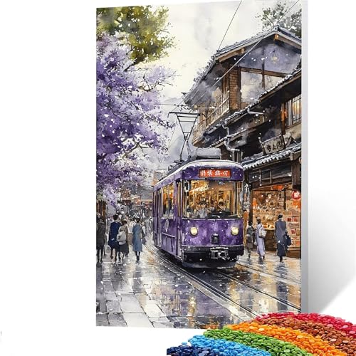 5d Diamond Painting Japan, DIY Set Erwachsene Full Dril Stadt Diamant Painting Bilder, Malen Nach Zahlen 50 x 70 CM Bastelset Kinder Ab 6 Jahre Crystal art leinwand zum Bemalen für Wand Deko GYL723 von GUUOYUAL