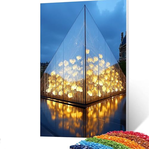 5d Diamond Painting Louvre, DIY Set Erwachsene Full Dril Blume Diamant Painting Bilder, Malen Nach Zahlen 50 x 70 CM Bastelset Kinder Ab 6 Jahre Crystal art leinwand zum Bemalen für Wand Deko GYL215 von GUUOYUAL