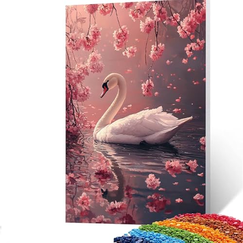 5d Diamond Painting Schwan, DIY Set Erwachsene Full Dril Blume Diamant Painting Bilder, Malen Nach Zahlen 90 x 120 cm Bastelset Kinder Ab 6 Jahre Crystal art leinwand zum Bemalen für Wand Deko GYL878 von GUUOYUAL