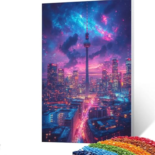 5d Diamond Painting Stadt, DIY Set Erwachsene Full Dril Sternenhimmel Diamant Painting Bilder, Malen Nach Zahlen 35 x 50cm Bastelset Kinder Ab 6 Jahre Crystal art leinwand zum Wand Deko GUUOYUAL591 von GUUOYUAL