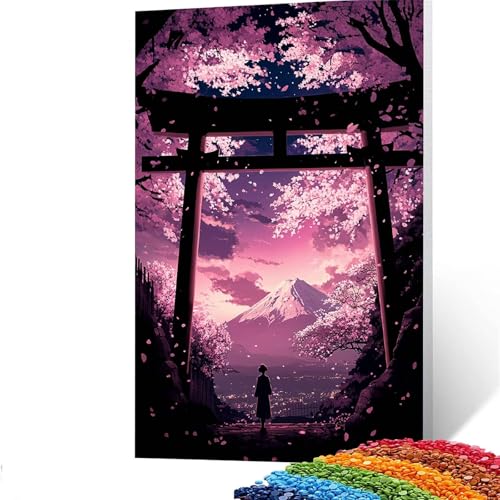 5d Diamond Painting Vulkan Fuji, DIY Set Erwachsene Full Dril Kirschblüten Diamant Painting Bilder, Malen Nach Zahlen 50x70cm Bastelset Kinder Ab 6 Jahre Crystal art leinwand zum Wand Deko GYL652 von GUUOYUAL