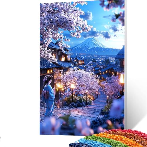 5d Diamond Painting Vulkan Fuji, DIY Set Erwachsene Full Dril Stadt Diamant Painting Bilder, Malen Nach Zahlen 35 x 50 cm Bastelset Kinder Ab 6 Jahre Crystal art leinwand zum Wand Deko GUUOYUAL763 von GUUOYUAL