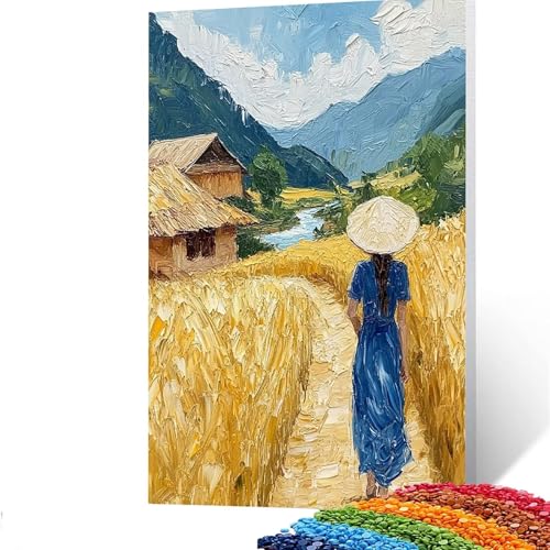 5d Diamond Painting Weizenfeld, DIY Set Erwachsene Full Dril Frau Diamant Painting Bilder, Malen Nach Zahlen 90x120cm Bastelset Kinder Ab 6 Jahre Crystal art leinwand zum Bemalen für Wand Deko GYL193 von GUUOYUAL