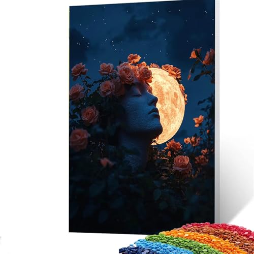 5d Diamond Painting Zubehör Blume, DIY Set Erwachsene Full Dril Mond Diamant Painting Bilder,Malen Nach Zahlen 30x40cm Bastelset Kinder Ab 6 Jahre Crystal art leinwand zum Bemalen für Wand Deko X/6711 von GUUOYUAL