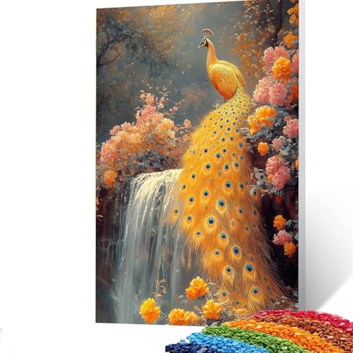 5d Diamond Painting Zubehör Blume, DIY Set Erwachsene Full Dril Pfau Diamant Painting Bilder,Malen Nach Zahlen 90x120CM Bastelset Kinder Ab 6 Jahre Crystal art leinwand zum Bemalen, Wand Deko C/5977 von GUUOYUAL