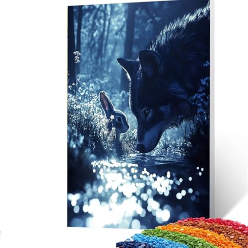 5d Diamond Painting Zubehör Kaninchen, DIY Set Erwachsene Full Dril Wolf Diamant Painting Bilder,Malen Nach Zahlen 60x80CM Bastelset Kinder Ab 6 Jahre Crystal art leinwand zum Bemalen, Wand Deko F/399 von GUUOYUAL