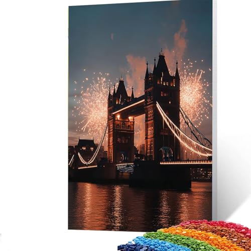 5d Diamond Painting Zubehör London Bridge, DIY Set Erwachsene Full Dril Feuerwerk Diamant Painting Bilder, Malen Nach Zahlen 40x55CM Bastelset Kinder Ab 6 Jahre Crystal art leinwand zum Bemalen K/5822 von GUUOYUAL