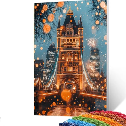 5d Diamond Painting Zubehör London Bridge, DIY Set Erwachsene Full Dril Stadt Diamant Painting Bilder,Malen Nach Zahlen 50x70cm Bastelset Kinder Ab 6 Jahre Crystal art leinwand zum Bemalen 4/5833 von GUUOYUAL