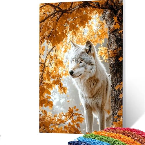 5d Diamond Painting Zubehör Wolf, DIY Set Erwachsene Full Dril Baum Diamant Painting Bilder, Malen Nach Zahlen 50x70cm Bastelset Kinder Ab 6 Jahre Crystal art leinwand zum Bemalen für Wand Deko Y/4033 von GUUOYUAL