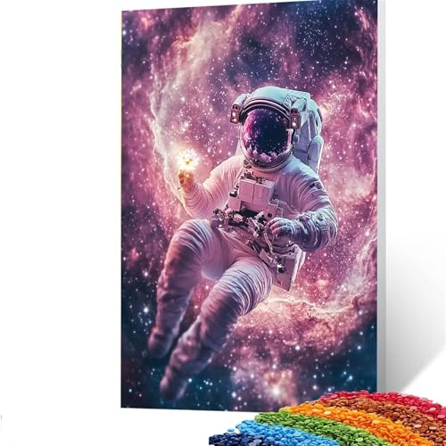 Astronaut Diamond Painting Erwachsene, 5D Blume Diamant Painting Bilder Kinder, DIY Vollbohrer Diamanten Malerei Stickerei Set Kreuzstich Basteln Erwachsene, für Geschenke Home Wand Dekor 60x80cm I/42 von GUUOYUAL