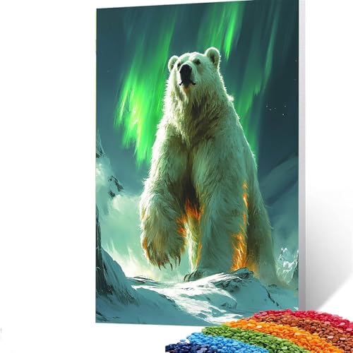 Bär Diamond Painting Erwachsene, 5D Nordlichter Diamant Painting Bilder Kinder, DIY Vollbohrer Diamanten Malerei Stickerei Set Kreuzstich Basteln Erwachsene, für Geschenke Home Wand Dekor 30x40cm M/61 von GUUOYUAL