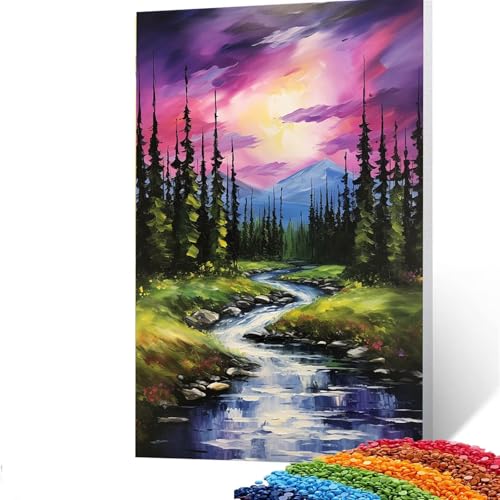 Baum Diamond Painting Erwachsene, 5D Landschaft Diamant Painting Bilder Kinder, DIY Vollbohrer Diamanten Malerei Stickerei Set Kreuzstich Basteln Erwachsene, für Geschenke Home Wand Dekor 50x70cm B/38 von GUUOYUAL