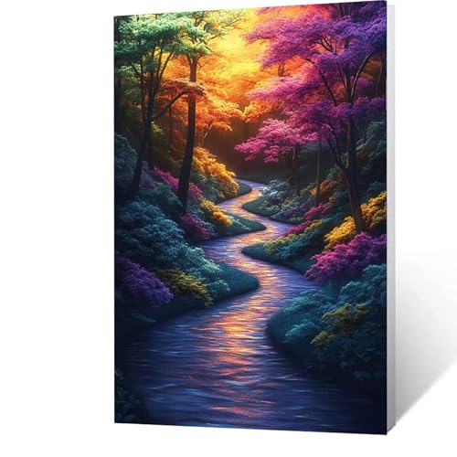 Baum Malen Nach Zahlen Erwachsene-Malen Nach Zahlen River, Diy mit Leinwand und Pinsel und Acrylfarben Set, Malen Nach Zahlen Erwachsene Bastelset Als Zimmer Deko, Geschenke für Frauen 35x50cm W-L- C von GUUOYUAL