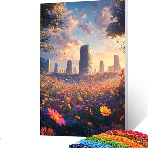 Blume Diamond Painting Erwachsene, 5D Landschaft Diamant Painting Bilder Kinder, DIY Vollbohrer Diamanten Malerei Stickerei Set Kreuzstich Basteln Erwachsene, Geschenke Home Wand Dekor 40x55 CM 3/6292 von GUUOYUAL