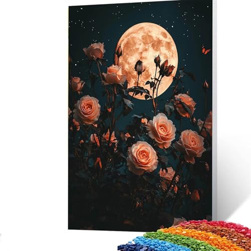 Blume Diamond Painting Erwachsene, 5D Mond Diamant Painting Bilder Kinder, DIY Vollbohrer Diamanten Malerei Stickerei Set Kreuzstich Basteln Erwachsene, für Geschenke Home Wand Dekor 90x120 CM M/669-7 von GUUOYUAL