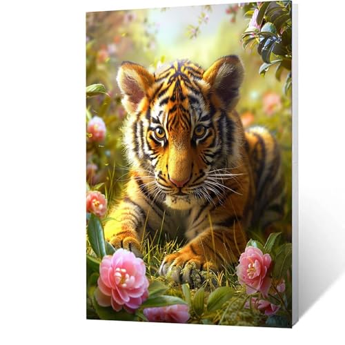 Blume Malen Nach Zahlen Erwachsene-Malen Nach Zahlen Tiger, Diy mit Leinwand und Pinsel und Acrylfarben Set, Malen Nach Zahlen Erwachsene Bastelset Als Zimmer Deko, Geschenke für Frauen 35x50cm 1-O- 3 von GUUOYUAL