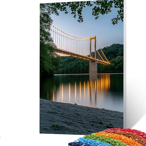 Brücke Diamond Painting Erwachsene, 5D Landschaft Diamant Painting Bilder Kinder, DIY Vollbohrer Diamanten Malerei Stickerei Set Kreuzstich Basteln Erwachsene,, Geschenke Wand Dekor 100x135cm 6/6608 von GUUOYUAL