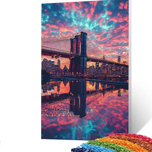 Brücke Diamond Painting Erwachsene, 5D Stadt Diamant Painting Bilder Kinder, DIY Vollbohrer Diamanten Malerei Stickerei Set Kreuzstich Basteln Erwachsene, für Geschenke Home Wand Dekor 90x120CM 7/6447 von GUUOYUAL