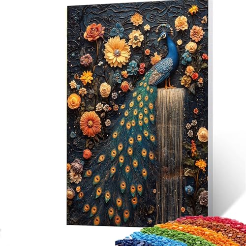 Diamond Painting Erwachsene Blume, Vollbohrer Diamant Malerei Pfau, DIY Bastelset Erwachsene Diamant Painting Bilder Kinder 100x135CM für Wohnzimmer Schlafzimmer Wanddeko, Geschenke für Frauen Q/592-8 von GUUOYUAL