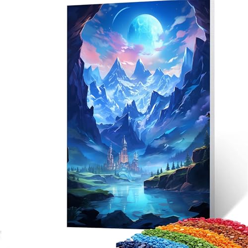 Diamond Painting Erwachsene Burg, Vollbohrer Diamant Malerei Schneeberg, DIY Bastelset Erwachsene Diamant Painting Bilder Kinder 50x70cm für Wohnzimmer Schlafzimmer Wanddeko,Geschenke für Frauen GYL33 von GUUOYUAL