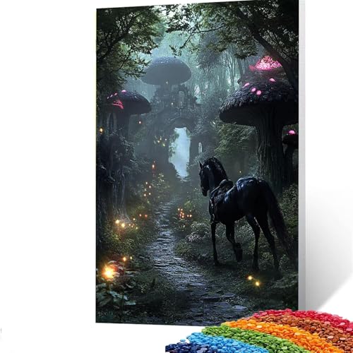 Diamond Painting Erwachsene Horse, Vollbohrer Diamant Malerei Landschaft, DIY Bastelset Erwachsene Diamant Painting Bilder Kinder 40x55 cm für Wohnzimmer Schlafzimmer Wanddeko,Geschenke für Frauen J/5 von GUUOYUAL