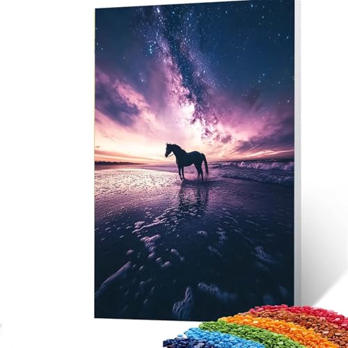 Diamond Painting Erwachsene Horse, Vollbohrer Diamant Malerei Sternenhimmel, DIY Bastelset Erwachsene Diamant Painting Bilder Kinder 30x40cm Wohnzimmer Schlafzimmer Wanddeko,Geschenke für Frauen 2/555 von GUUOYUAL