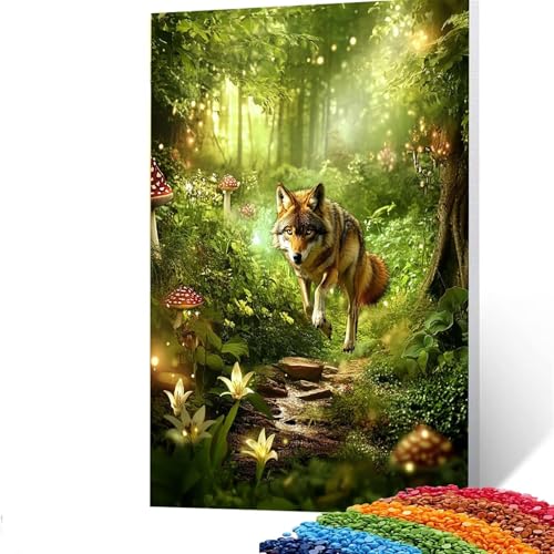 Diamond Painting Erwachsene Pilz, Vollbohrer Diamant Malerei Wolf, DIY Bastelset Erwachsene Diamant Painting Bilder Kinder 50x70CM für Wohnzimmer Schlafzimmer Wanddeko, Geschenke für Frauen D/402-3 von GUUOYUAL