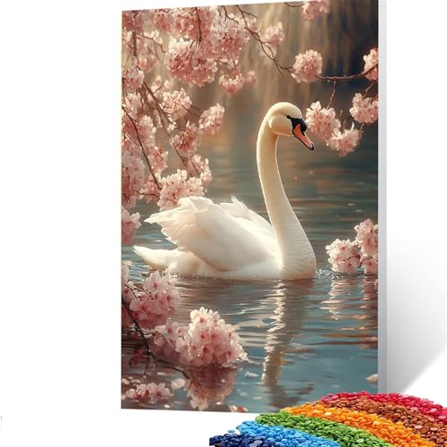 Diamond Painting Erwachsene Schwan, Vollbohrer Diamant Malerei Blume, DIY Bastelset Erwachsene Diamant Painting Bilder Kinder 40x55 cm für Wohnzimmer Schlafzimmer Wanddeko, Geschenke für Frauen A/6312 von GUUOYUAL