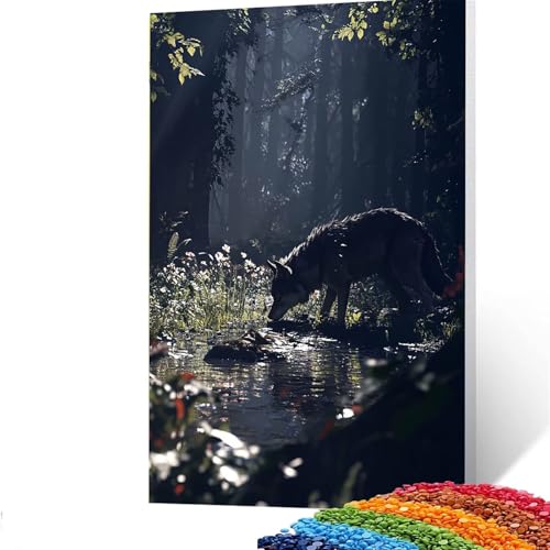 Diamond Painting Erwachsene Wolf, Vollbohrer Diamant Malerei Baum, DIY Bastelset Erwachsene Diamant Painting Bilder Kinder 60 x 80cm für Wohnzimmer Schlafzimmer Wanddeko, Geschenke für Frauen E/398-4 von GUUOYUAL